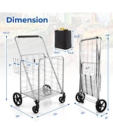 Inolait Folding Shopping Cart with Waterproof Liner Wheels and Basket