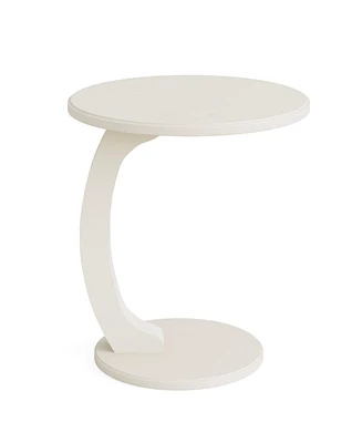 Tribesigns Round End Table, Wood C-Shaped Side Table, Small Couch Side Table, Modern White End Table, Large Side Table, Round Side Table for Living Ro
