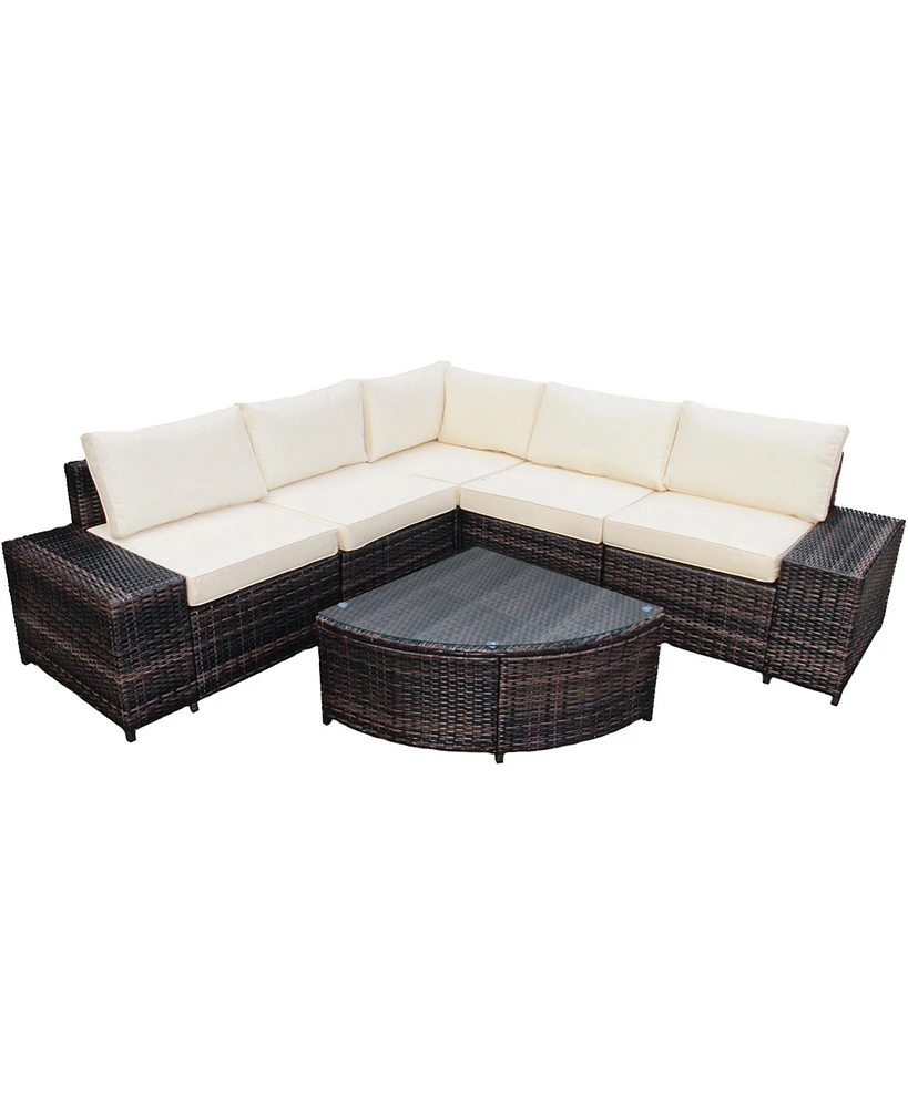 Gymax 6PCS Wicker Furniture Sectional Sofa Set w/ Cushions Off White