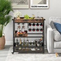 Sugift 3-Tier Industrial Buffet Serving Cart with Wine Rack
