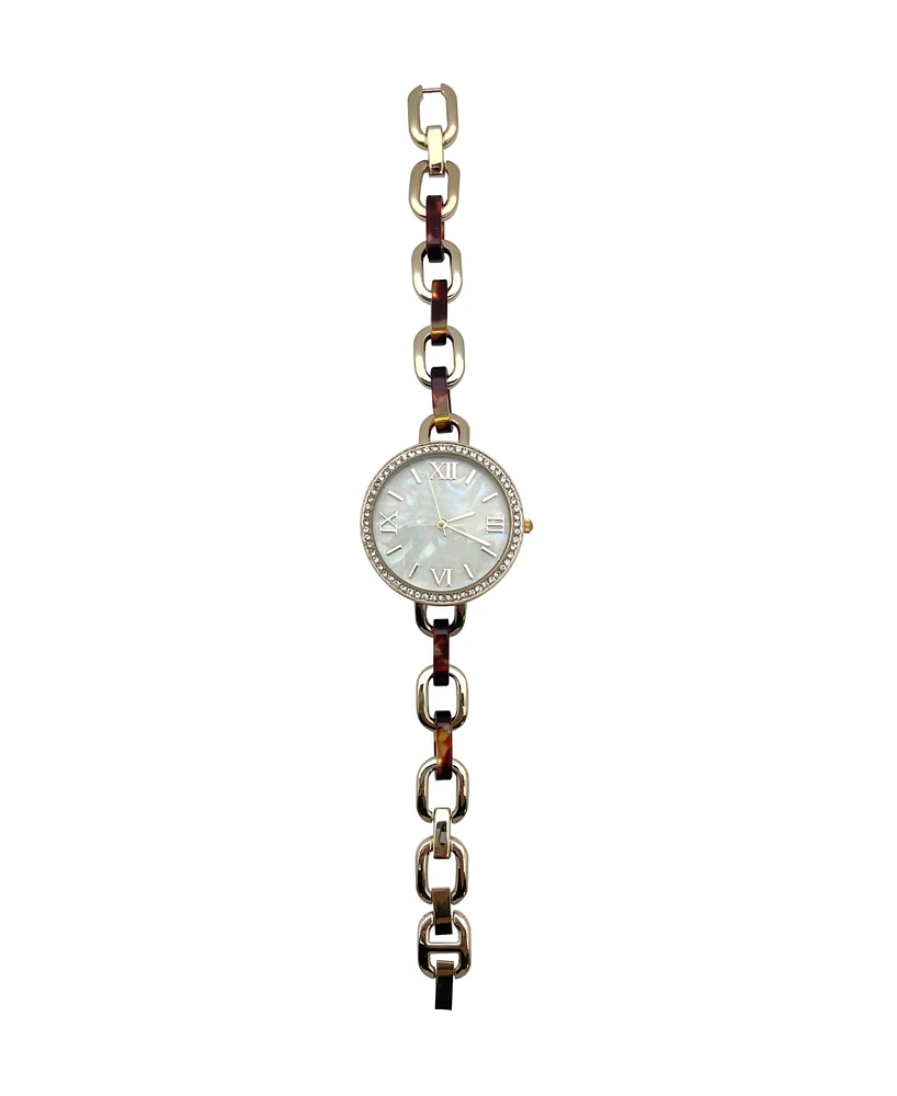 Olivia Pratt Bracelet Style Metal and Tortoise Women Watch