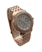 Olivia Pratt Gold Round Rhinestone and Chrome Face Women Watch