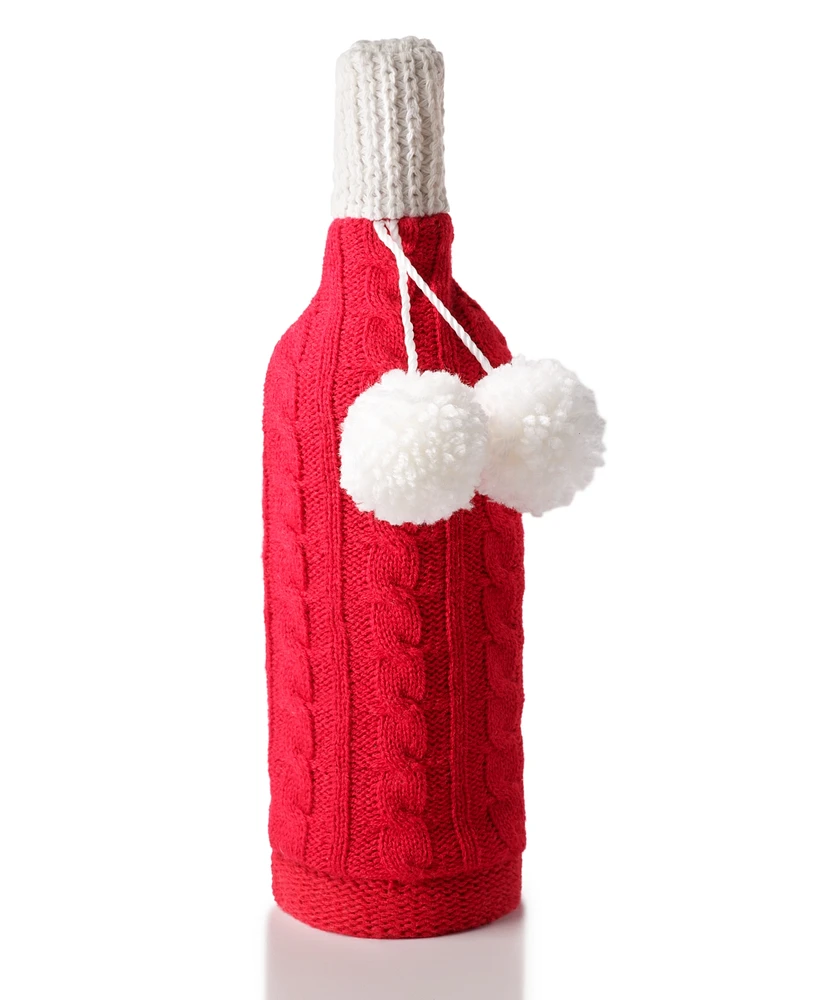 Holiday Lane Christmas Cheer Red & White Knit Wine Bag, Created for Macy's