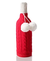 Holiday Lane Christmas Cheer Red & White Knit Wine Bag, Created for Macy's