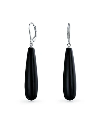 Bling Jewelry Simple Black Natural Onyx Elongated Teardrop Lever Back Dangle Earrings For Women Sterling Silver