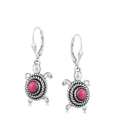 American West Jewelry Sterling Silver with Genuine Gemstone Turtle Design Women's Drop and Dangle Earrings