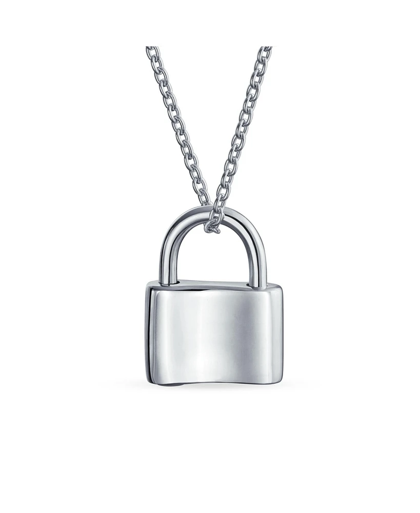 Bling Jewelry Plain Simple Couples Functional Lock Pendant Charm Lovers Padlock Necklace For Women Solid Sterling Silver Chain 16 Inch