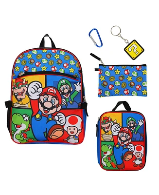 Super Mario Bros Characters & Power-Ups 16" Youth 5-Piece Backpack Set