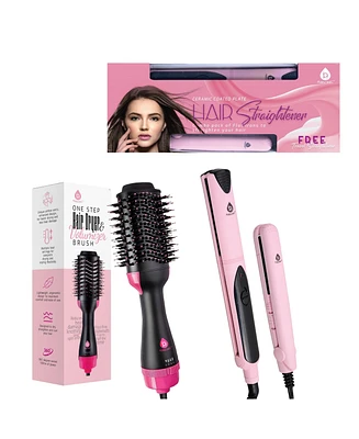 Pursonic Hair Styling Power Bundle: One Step Hair Dryer & Volumizer Brush, Professional Salon Quality Flat Iron Hair Straightener