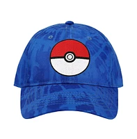 Pokemon Men's Pokeball Embroidered Blue Tie Dye Cotton Twill Baseball Hat