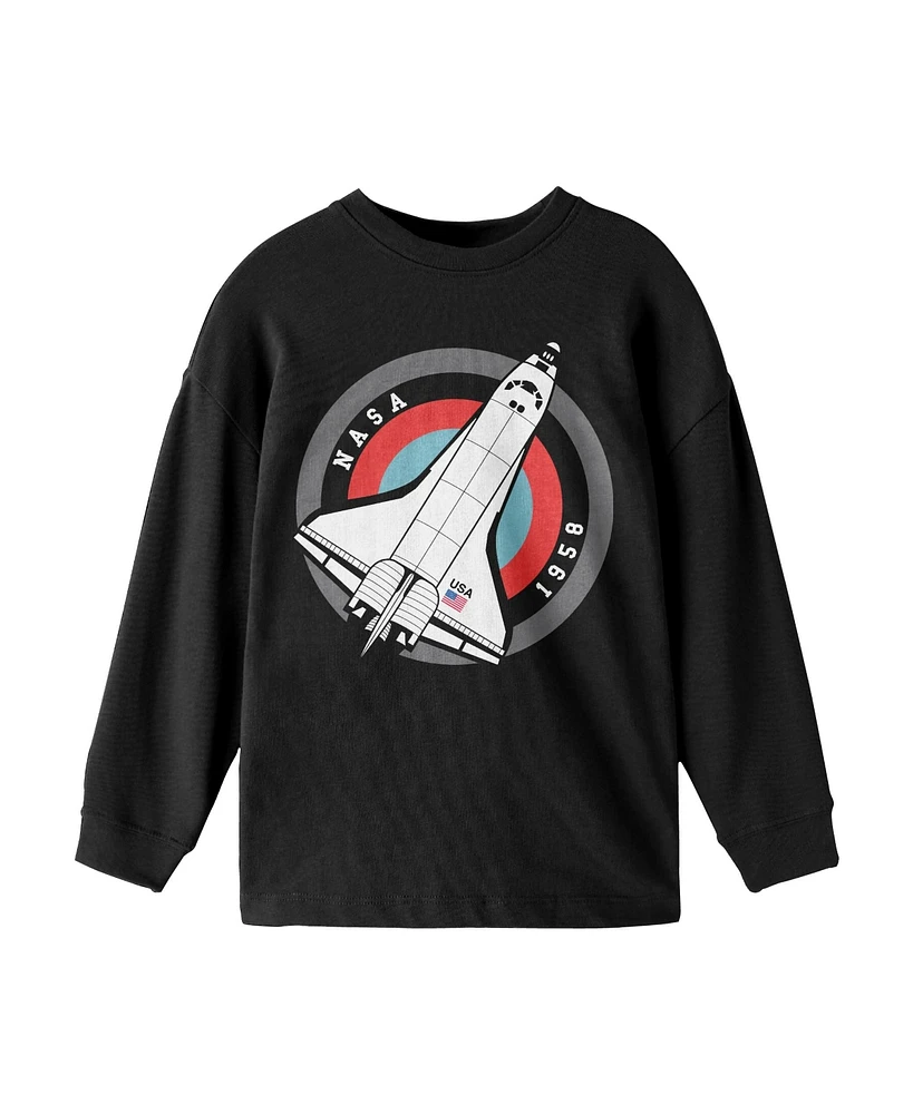 Nasa Boys Space Shuttle 1958 Youth Black Long Sleeve Shirt