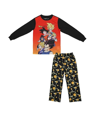 Dragon Ball Z Boys Youth Sleepwear Set: Long-Sleeve Tee Shirt, Sleep Shorts, and Sleep Pants