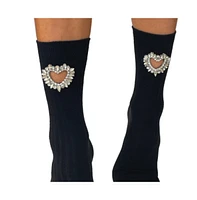 Stems Women's Crystal Heart Crew Socks