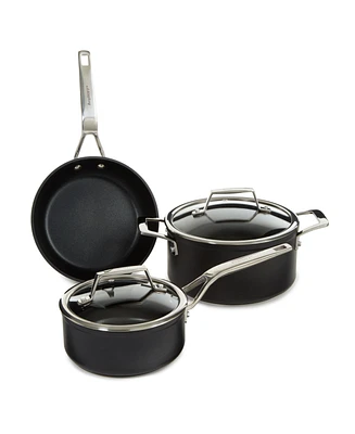 BergHOFF Essentials 5Pc Non-stick Hard Anodized Cookware Set For Two With Glass lid, Black