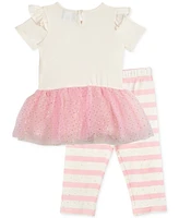 Rare Editions Baby Girls Birthday Cake Tutu Top and Striped Leggings, 2 Piece Set