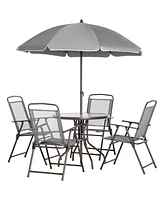 Outsunny 6 Piece Fabric Patio Dining Set for 4 with Umbrella, Gray