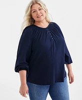 Style & Co Plus Smocked-Trim Top, Created for Macy's