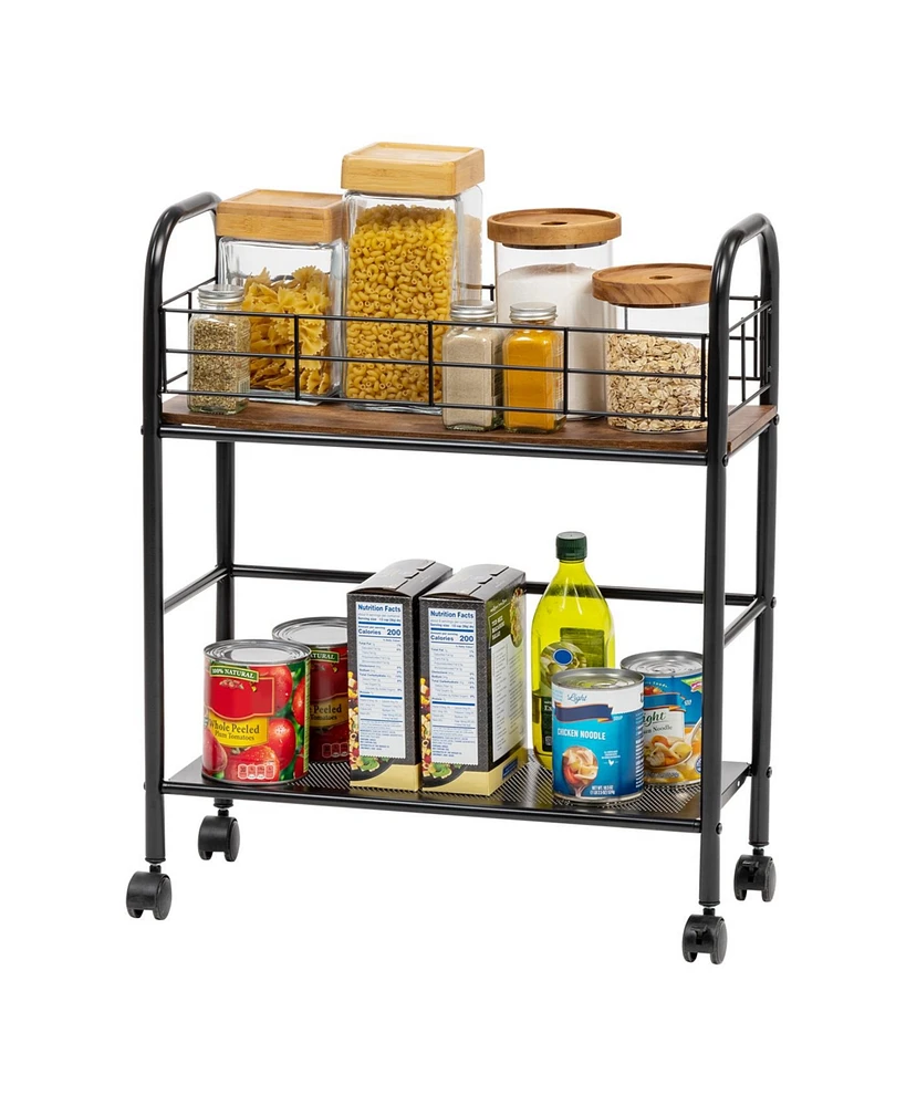 Iris Usa Slim Wood and Metal Rolling Storage Cart, Brown