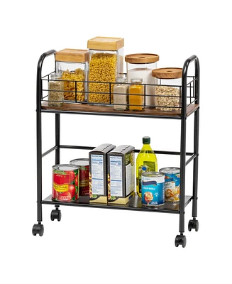 Iris Usa Slim Wood and Metal Rolling Storage Cart, Brown