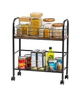 Iris Usa Slim Wood and Metal Rolling Storage Cart, Brown