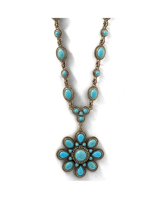 Jessica Simpson Women's Large Turquoise Stone Flower Necklace in Silver or Gold Tone