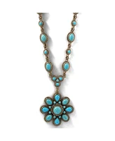 Jessica Simpson Women's Large Turquoise Stone Flower Necklace Silver or Gold Tone