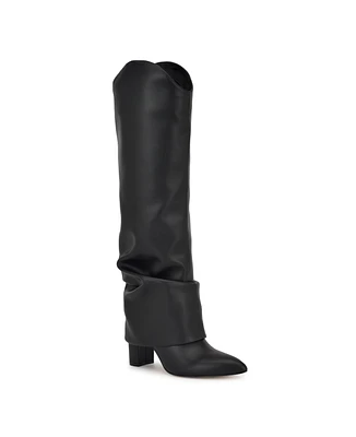 Nine West Women's Lindey Block Heel Pointy Toe Knee High Dress Boots