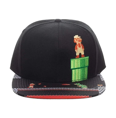 Super Mario Men's Video Game 8-Bit Black Snapback Hat