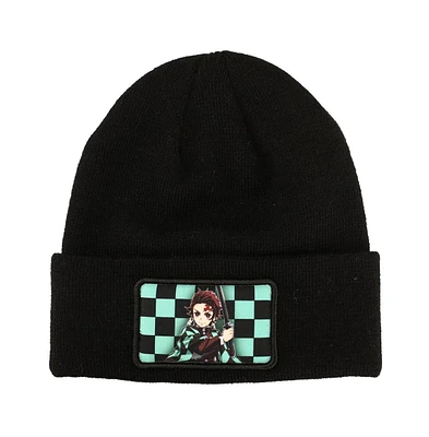 Demon Slayer Men's Character Embroidered Plain Black Cuffed Knitted Winter beanie Hat