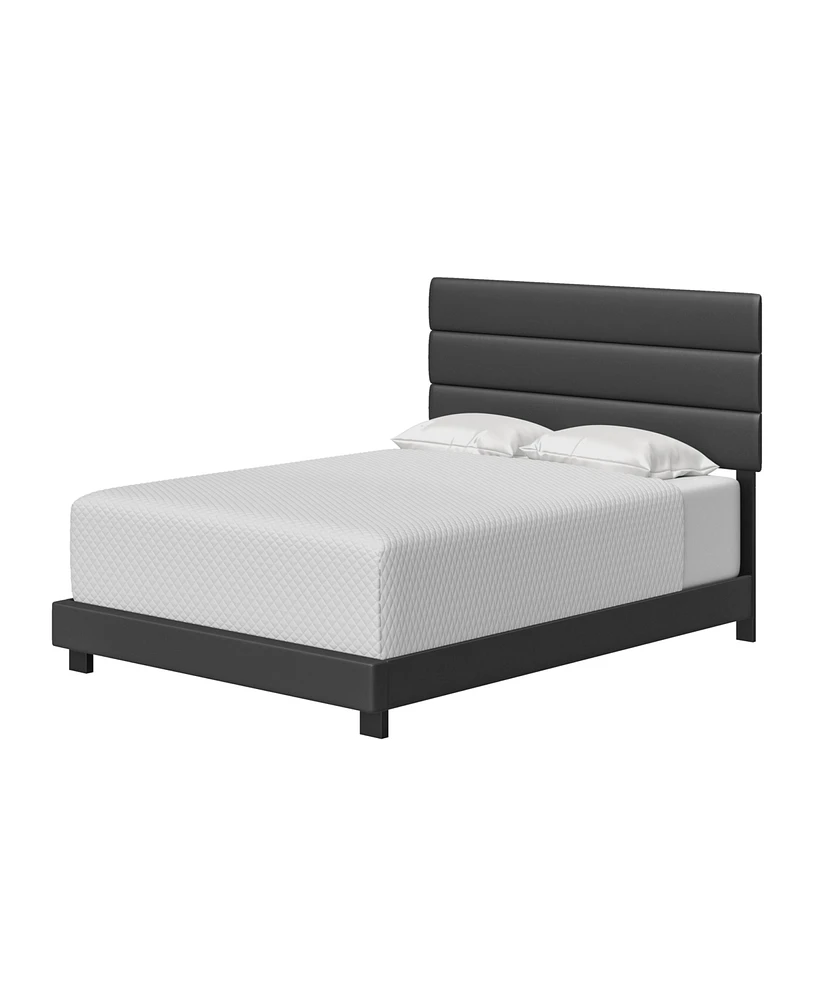 Boyd Sleep Napoli Upholstered Faux Leather Tri Panel Channel Headboard Platform Bed Frame, Twin, Black