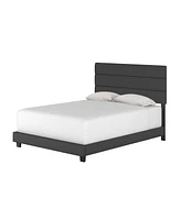 Boyd Sleep Ravenna Upholstered Linen Tri-Panel Channel Headboard Platform Bed Frame, Queen, Gray