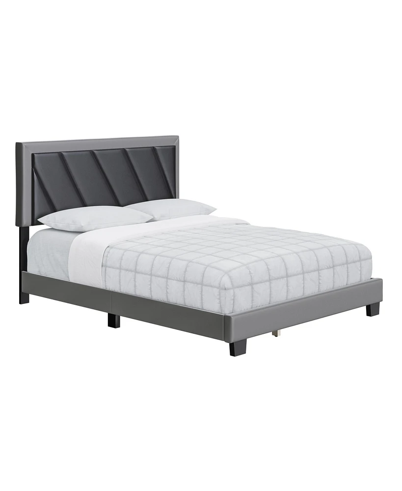 Boyd Sleep Savona Upholstered Faux Leather Platform Bed, Queen, Black and Gray