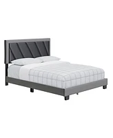 Boyd Sleep Savona Upholstered Faux Leather Platform Bed, Queen, Black and Gray