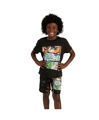 Dragon Ball Z Boys Goku, Frieza, and Piccolo Short Sleeve Tee and Lounge Shorts 2-Piece Set