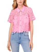 CeCe Women's Lace Short-Sleeve Button-Up Blouse
