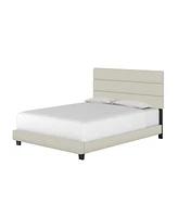 Boyd Sleep Sicily Upholstered Linen Tri Panel Platform Bed Frame with Headboard, Queen, Beige