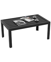 Outsunny Outdoor Coffee Table, Rectangle Side Table with Steel Frame, Black