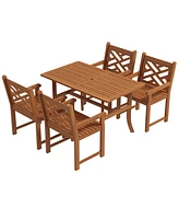 Outsunny Patio Table and Chairs Set of 4 w/ Slatted Top Table & Seat, Teak