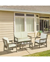 Outsunny Patio Furniture Set w/ Cushion, Hdpe Conversation Sofa Set, White