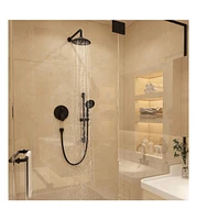 Mondawe 8" Wall Mounted Rainfall Thermostatic Shower System Set with Handheld Spray & Handlebar, Brushed Gold