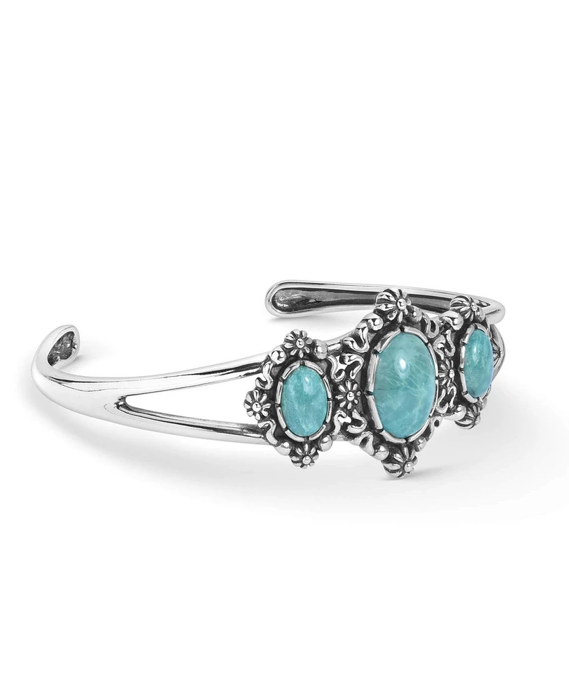 American West Jewelry Sterling Silver Women's Cuff Bracelet Green Turquoise Gemstone Small- Large