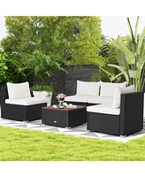 Sugift 5 Piece Outdoor Furniture Set with Solid Tabletop and Soft Cushions