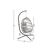 Merrick Lane Riley Foldable Woven Hanging Egg Chair With Removable Cushion And Stand For Indoor Outdoor Use