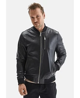 Furniq Uk Men's Genuine Leather Bomber Jacket, Black