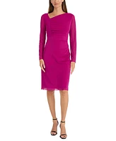 Maggy London Women's Asymmetric-Neck Long-Sleeve Bodycon Dress