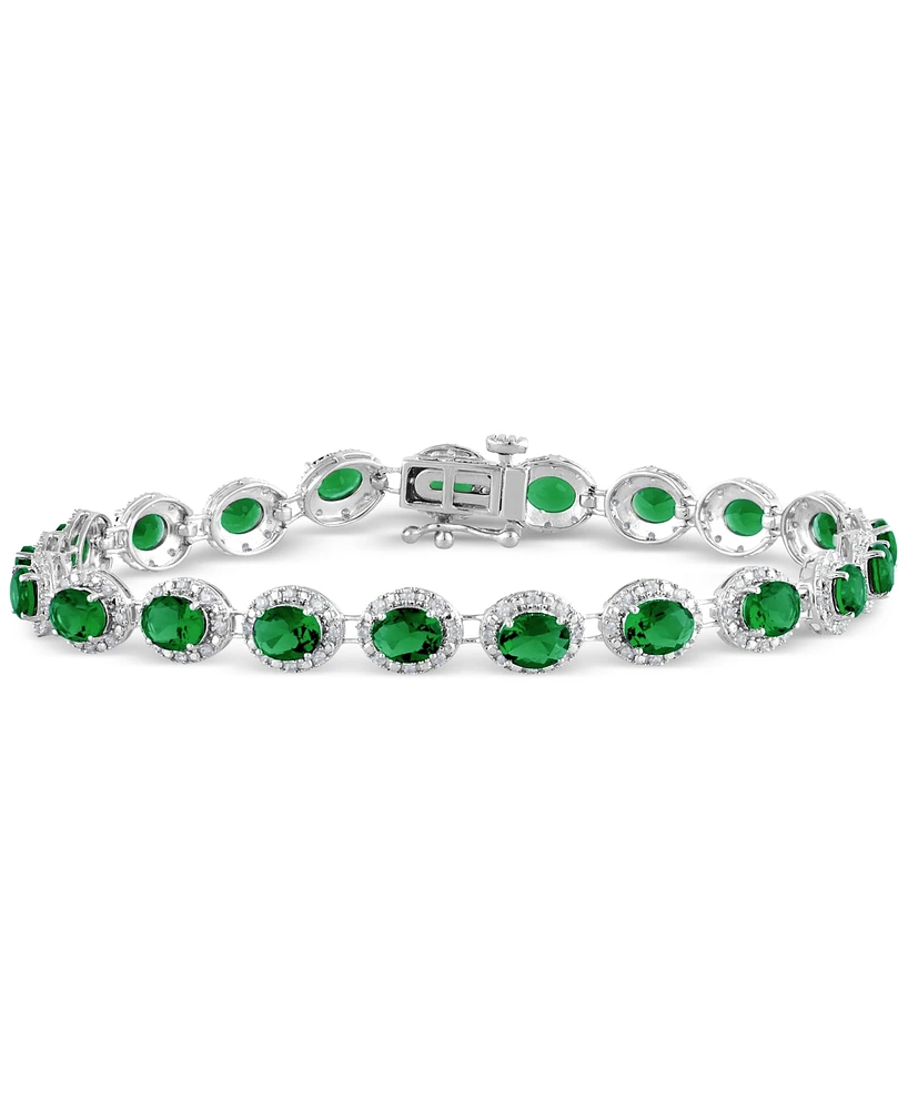 Emerald (8 ct. t.w.) & Diamond (3/4 Halo Tennis Bracelet 14k White Gold (Also Ruby Sapphire)