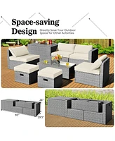 Inolait 8 Pieces Patio Rattan Furniture Set with Storage Waterproof Cover and Cushion