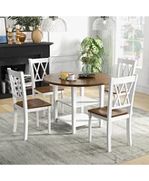 5 Piece Round Kitchen Dining Set with Drop Leaf Table Top