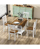 5 Piece Round Kitchen Dining Set with Drop Leaf Table Top