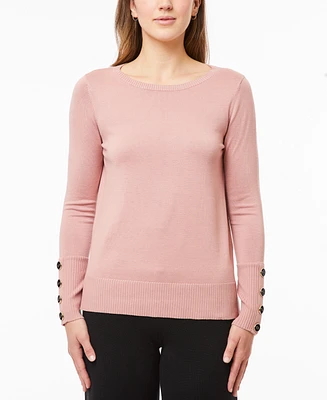 Melissa Paige Women's Fine Gauge Boat-Neck Buttoned-Cuff Sweater